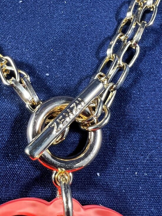 Gold-Tone Chain Necklace With Bold Red Pendant By ZENZII - Picture 4 of 4